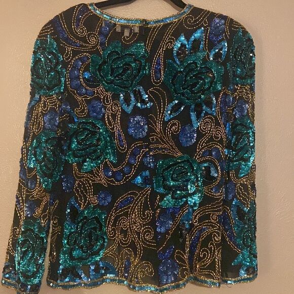 VINTAGE Silk Beaded Evening Top Blouse NiteLine Size 10 - Picture 10 of 10